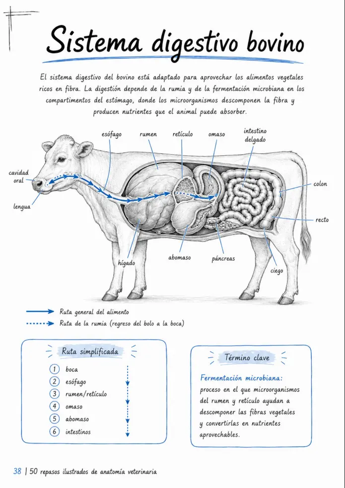 Prévia de revisão ilustrada dos compartimentos gástricos bovinos